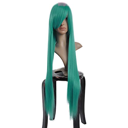 HOOLAZA Grüne Lange Gerade Fransen 100 Cm Mehrzweck Langes Haar Cosplay Perücke 100 Cm Hatsune Miku Cosplay Perücke(EINWEG) von HOOLAZA