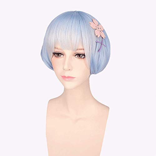 HOOLAZA Hellblau Mixed Short Straight Bangs Leicht nach innen gelocktes Haar Schwanz Perücke 30 cm Starten Sie ein neues Leben in einer anderen Welt in Zero Rem Cosplay Perücke von HOOLAZA