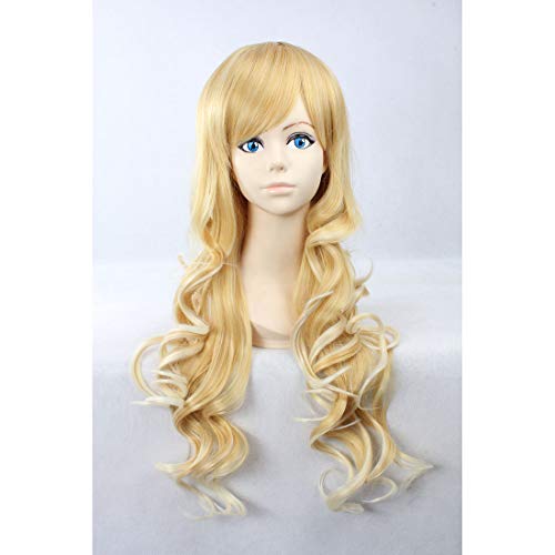HOOLAZA Hellblondes langes lockiges Haar mit Ponyperlen im Harajuku-Stil für die Halloween-Party-Cosplay-Perücken(EINWEG) von HOOLAZA