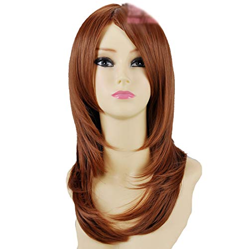 HOOLAZA Hellbraune Lange Gerade Nach Innen Lockiges Haar Schwanz Cosplay Perücke 50 Cm Mehrzweck Cosplay Perücke(EINWEG) von HOOLAZA