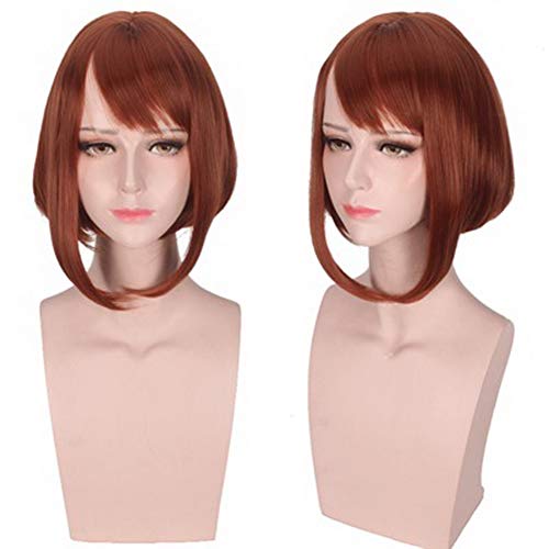 HOOLAZA Hellbraune kurze gerade leichte nach innen gelockte Haar-Endstück-Perücke 45Cm My Hero Academia Ochaco Uraraka Cosplay Perücke von HOOLAZA