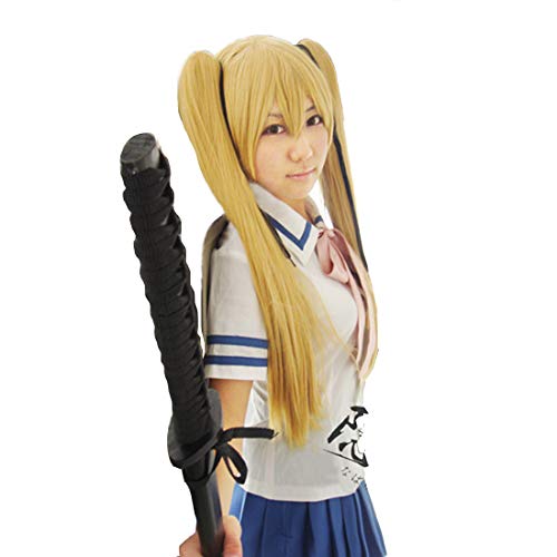 HOOLAZA Hellbraune lange gerade Pony mit 2 Pferdeschwänzen Cosplay Perücke 60cm Herrscher von Nabari Shimizu laimei Cosplay Perücke(EINWEG) von HOOLAZA