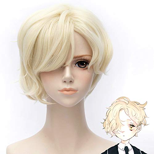 HOOLAZA Licht Goldene Kurze Gerade Lockige Perücke 30 Cm Touken Ranbu Gokotai Cosplay Perücke(EINWEG) von HOOLAZA