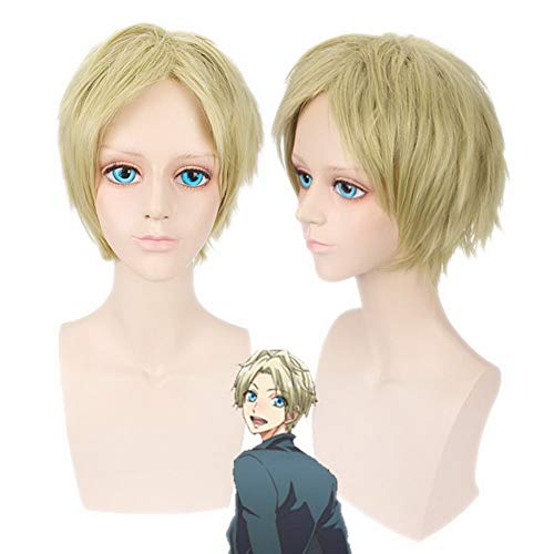 HOOLAZA Light Golden Kurze Gerade Pony Perücke 40 Cm Die Animation Sechs Schwerkraft Cosplay Perücke von HOOLAZA