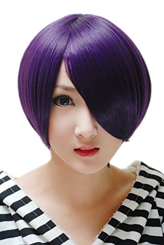 HOOLAZA Lila und Schwarz Gemischte Kurze Gerade Cosplay Perücke 30 Cm Mehrzweck Kurze Haare Cosplay Perücke(EINWEG) von HOOLAZA