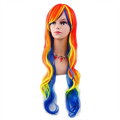 HOOLAZA Mehrfarbig Lange Lockige Wellenförmige Pony Cosplay Perücke Lolita Japanische Harajuku Stil Cosplay Perücke von HOOLAZA