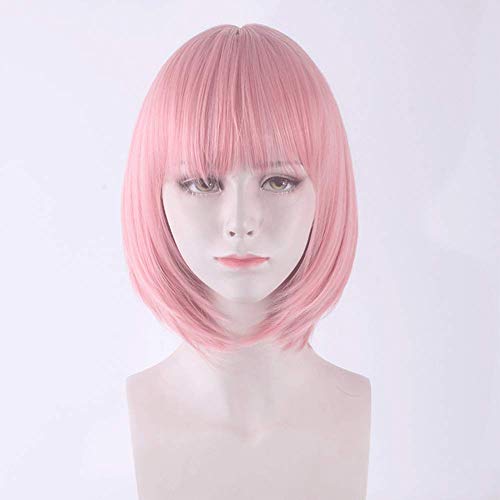 HOOLAZA Pink Short Straight Bangs Perücke 30cm Re Dive Kusano Yui Cosplay Perücke von HOOLAZA