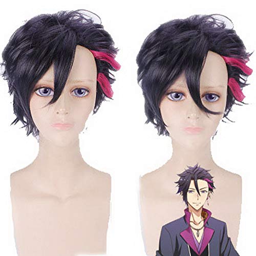 HOOLAZA Purpurrot Kurze Leichte Flauschige Perücke 40 Cm Die Animation Mutsuki Hajime Cosplay Perücke von HOOLAZA