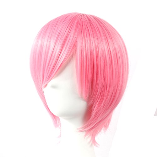 HOOLAZA Rosa Kurze Gerade Perücke Hitman Reborn Gatling für die Halloween Party Cosplay Perücken(EINWEG) von HOOLAZA