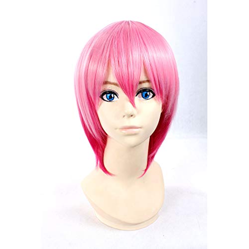 HOOLAZA Rosa Mit Rotem Hightlights Kurze Gerade Perücke Uta Kein Prinz Sama Tsukimiya Ringo für die Halloween-Party Cosplay Perücke(EINWEG) von HOOLAZA