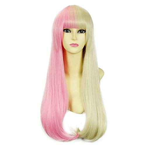 HOOLAZA Rosa und Goldene Gemischte Lange mit Pony Nach innen Lockiges Haar Schwanz Cosplay Perücke Harajuku Lolita Stil Tägliche Persönlichkeit Cosplay Perücke(EINWEG) von HOOLAZA