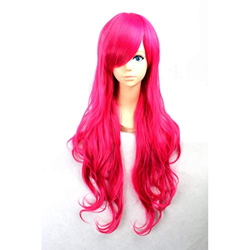 HOOLAZA Rose Red Long Curly mit Ponyperücke Harajuku Style Lolita für die Halloween-Party Cosplay und Daily Life Perücken(EINWEG) von HOOLAZA