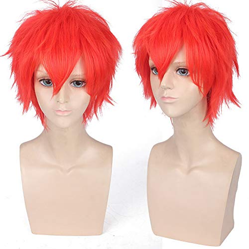 HOOLAZA Rot Kurze Leichte Flauschige Pony Perücke 35 Cm IDOLiSH7 Kujo Tenn Cosplay Perücke von HOOLAZA