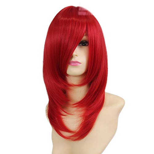 HOOLAZA Rot Lange Gerade Fransen Innen Lockiges Haar Schwanz Cosplay Perücke 50 Cm Mehrzweck Cosplay Perücke(EINWEG) von HOOLAZA