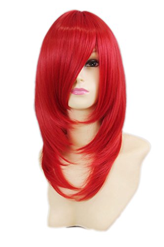 HOOLAZA Rot Mittlerer gerader Fransen Innen Lockiges Haar Schwanz Cosplay Perücke 50 Cm Mehrzweck Cosplay Perücke(EINWEG) von HOOLAZA