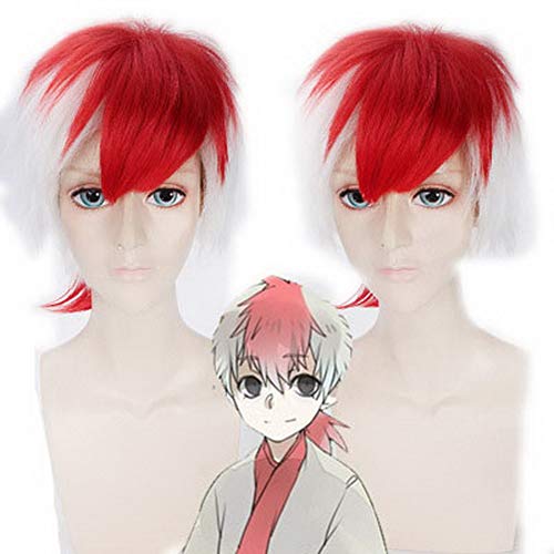 HOOLAZA Rot und Weiß Gemischt Kurze Leichte Flauschige Perücke 30 Cm Goldfisch Zeichnen Menschen Cosplay Perücke von HOOLAZA