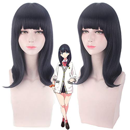 HOOLAZA Schwarz Blau Medium Straight Bangs Perücke 45Cm SSSS.GRIDMAN Takarada Rikka Cosplay Perücke von HOOLAZA