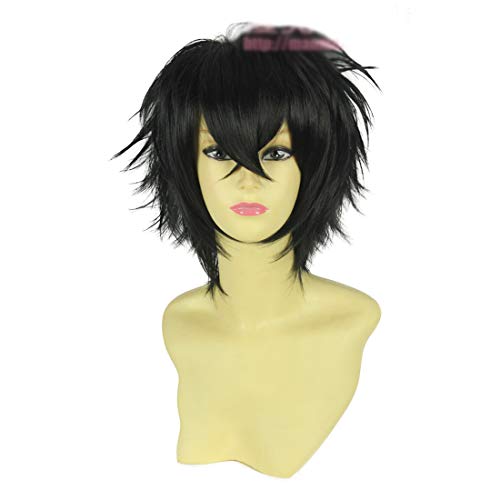 HOOLAZA Schwarze Kurze Gerade Schwanz Anti Warping Cosplay Perücke Karneval Gariki Cosplay Perücke(EINWEG) von HOOLAZA