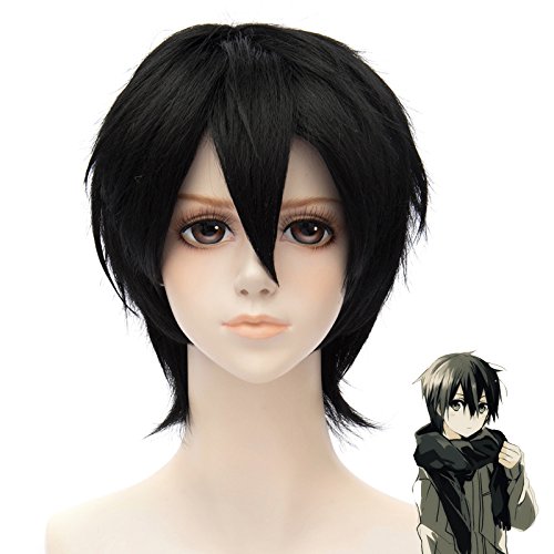 HOOLAZA Schwarze Kurze Leichte Flauschige Schwanz Anti Warping Perücke 30 Cm Mehrzweck Cosplay Perücke(EINWEG) von HOOLAZA