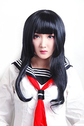 HOOLAZA Schwarze lange große lockige wellenförmige Pony Cosplay Perücke 70cm Mehrzweck Lolita Cosplay Perücke(EINWEG) von HOOLAZA