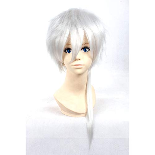 HOOLAZA Silber Weiß Kurz Gerade mit Langschwanzperücke Niou Masaharu für die Halloween Party Cosplay Perücken(EINWEG) von HOOLAZA
