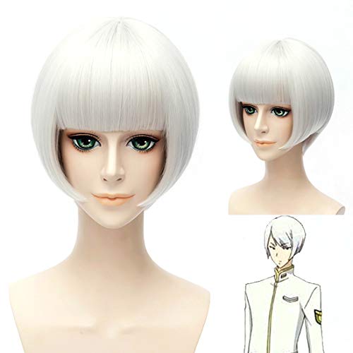 HOOLAZA Silber Weiß Kurz Gerade mit Pony Perücke Niedliche High Earth Defense Club Liebe Cosplay Perücke von HOOLAZA