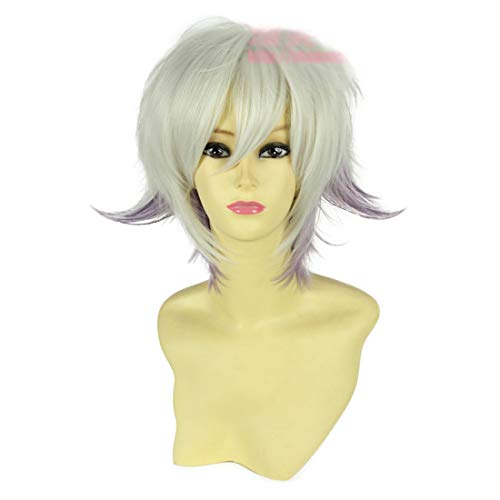 HOOLAZA Silber Weiß Kurze Gerade Schwanz Anti Warping Cosplay Perücke Karneval Nai Cosplay Perücke(EINWEG) von HOOLAZA