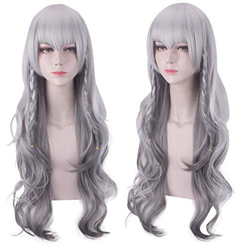 HOOLAZA Silber und Grau Farbverlauf Farbe Long Curly Wavy Bangs Perücke 75cm Arknights Cosplay Perücke von HOOLAZA