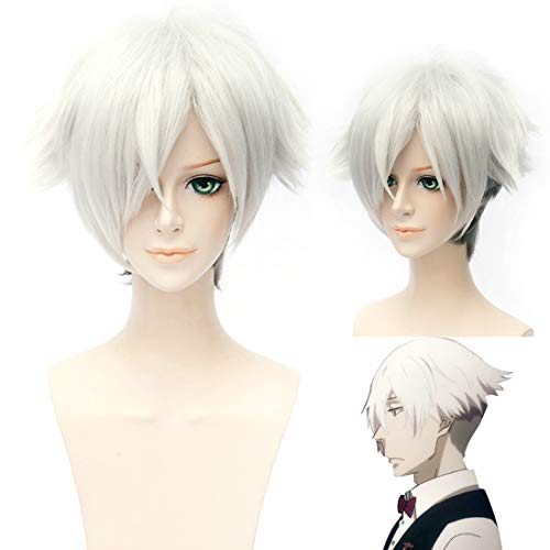 HOOLAZA Silber und Weiß Farbverlauf Kurze Leichte Flauschige Schwanz Anti Warping Perücke Tod Billard Cosplay Perücke von HOOLAZA