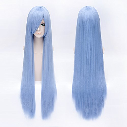 HOOLAZA Sky Blue Lange Gerade Mit Pony Perücke 100 Cm Hitman Reborn Bluebell Cosplay Perücke(EINWEG) von HOOLAZA