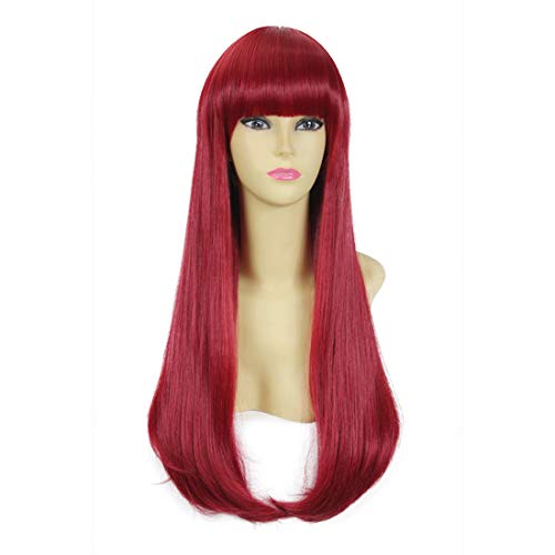 HOOLAZA Weinrot Lange Gerade mit BangsInward Curly Hair Tail Cosplay Perücke 65Cm Mehrzweck-Cosplay Perücke(EINWEG) von HOOLAZA