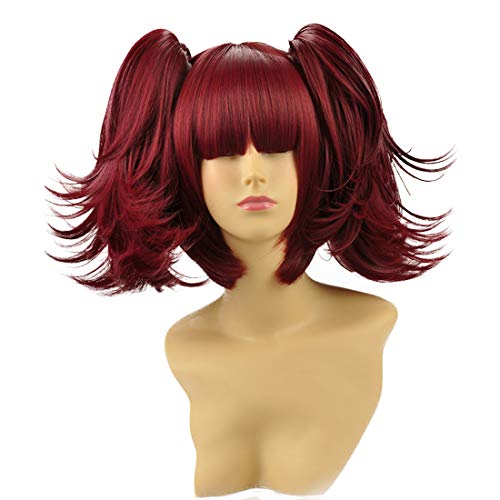 HOOLAZA Weinroter langer gerader Pony mit 2 Pferdeschwänzen Cosplay Perücke Schwarzer Butler Mey Rin Cosplay Perücke(EINWEG) von HOOLAZA