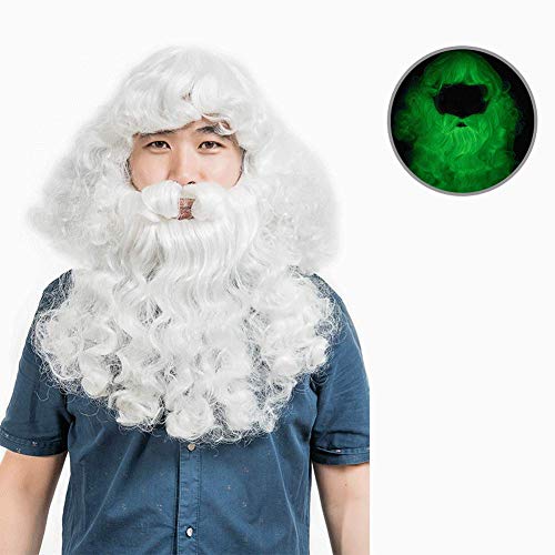 HOOLAZA Weiß Medium Big Curly Bangs Weihnachtsmann Perücke mit Whisker Christmas Party Cosplay Perücke von HOOLAZA