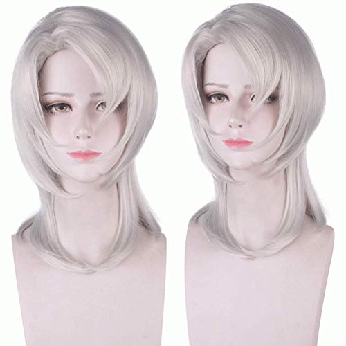 HOOLAZA Weiß Mittlere gerade Perücke 35cm Kimetsu No Yaiba Rui Cosplay Perücke von HOOLAZA