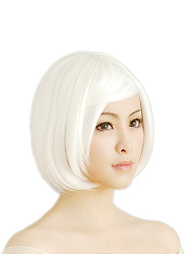 HOOLAZA Weiße Kurze Gerade Cosplay Perücke 30 Cm Mehrzweck Kurze Haare Cosplay Perücke(EINWEG) von HOOLAZA