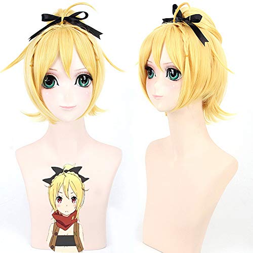 HOOLAZA Yellow Short Slight Flauschige Slight Tail Anti Warping mit einer Pferdeschwanz Perücke 35CmStarten Sie ein neues Leben in einer anderen Welt in Null Filz Cosplay Perücke von HOOLAZA