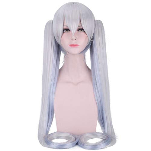 HOOLAZA hellgrau und lila gemischt lange gerade Pony mit 2 Clip in Pferdeschwanz Perücke 120cm Vocaloid Hatsune Miku Cosplay Perücke von HOOLAZA