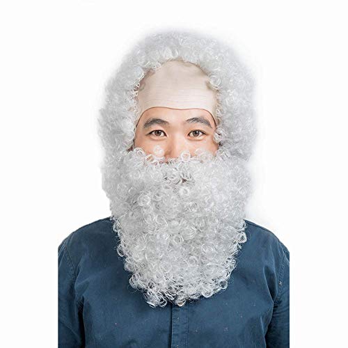 HOOLAZA weiße kurze lockige flauschige Pony Weihnachtsmann Perücke mit Whisker Christmas Party Cosplay Perücke von HOOLAZA
