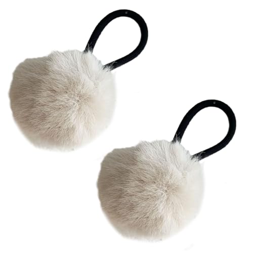 2 Stück Prinzessin Bunte Haargummi Pelzball Pferdeschwanzhalter Bezaubernder Y2K Pelzball Haargummi Haarseil Mädchen Haarschmuck Pompoms von HOOLRZI