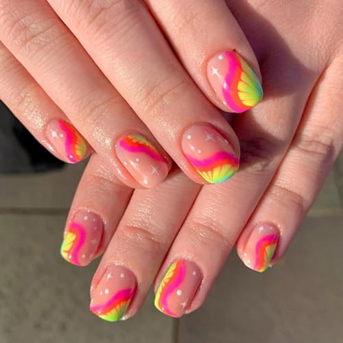 24 quadratische Nägel zum Aufdrücken, glänzende Designs, französische künstliche Nägel, Acryl, künstliche Nägel, zum Aufkleben auf Nägel, für Damen von HOOLRZI