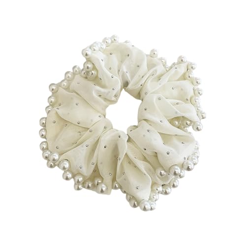 Ästhetische Perlen Scrunchies Stickerei Elastisches Haarseil Hochzeit Party Haargummi Große Brötchen Haargummi für den täglichen Gebrauch von HOOLRZI