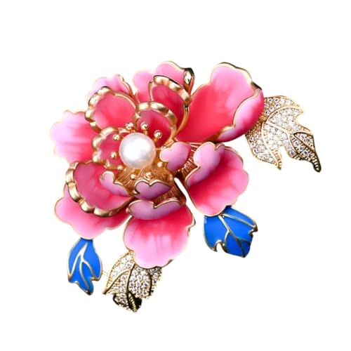 Blumenbrosche mit Perlen und Strasssteinen, stilvolle Pfingstrose, Schmuck für besondere Anlässe, zierliches Blumenschmuck-Accessoire, Einheitsgröße, Wie beschrieben von HOOLRZI