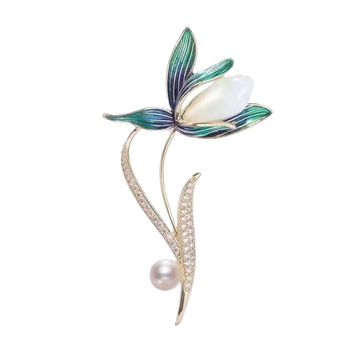 Einzigartige Magnolien-Anstecknadel, Blumenschmuck, Schmuck mit künstlichen Perlen, Magnolien-Abzeichen für den täglichen Gebrauch, besondere Anlässe, modische Statement-Anstecknadel von HOOLRZI