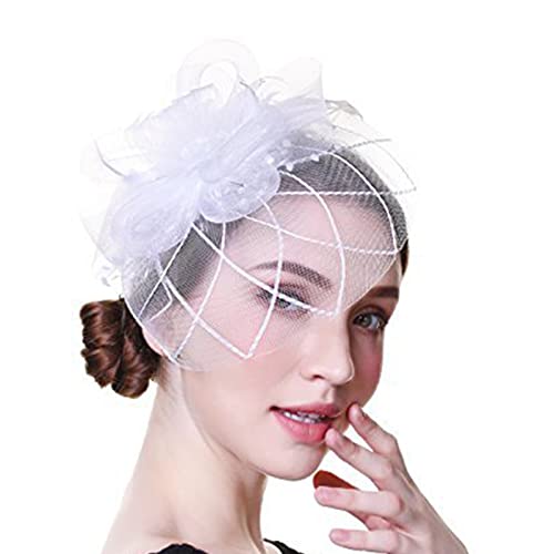 Feder Fascinator Damen Fascinator Stirnband Tea Party Fascinator Cocktail Mesh Stirnband Blumen Fascinator Schleier Mesh Damen Fascinator Mit Schleier von HOOLRZI