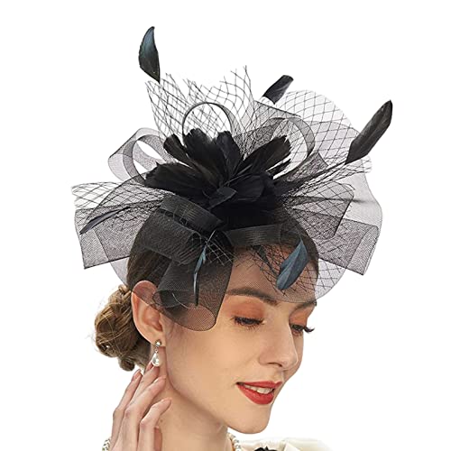 Feder Fascinator Damen Fascinator Stirnband Tea Party Fascinator Cocktail Mesh Stirnband Blumen Fascinator Schleier Mesh Damen Fascinator Mit Schleier von HOOLRZI