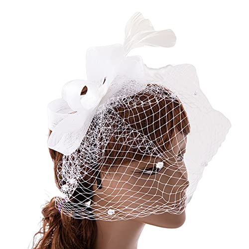 Frauen Fascinator Stirnband Cocktail Stirnband Feder Fascinator Mit Schleier Tea Party Bowknot Fascinator Schleier Mesh Tea Party von HOOLRZI