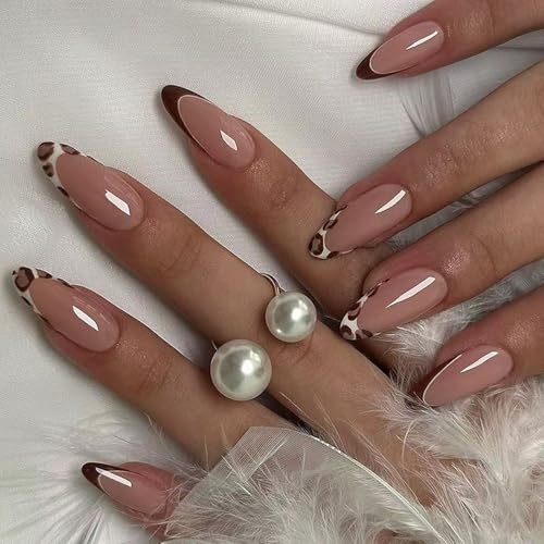French Tips Kunstnägel zum Aufdrücken, Mandelform, vollständige Abdeckung, künstliche Nägel, Acrylkleber auf Nägel, für Damen, 12 Größen von HOOLRZI