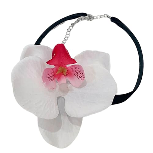 HOOLRZI Blumen-Halsband, Phalaenopsis-Blüten-Halskette, Simulationsblumen-Halskette, Damen- und Mädchen-Schlüsselbeinkette, auffälliges Halsband-Zubehör von HOOLRZI