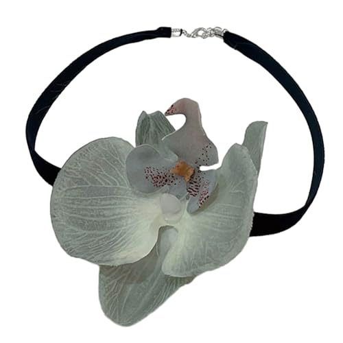 HOOLRZI Blumen-Halsband, Phalaenopsis-Blüten-Halskette, Simulationsblumen-Halskette, Damen- und Mädchen-Schlüsselbeinkette, auffälliges Halsband-Zubehör von HOOLRZI