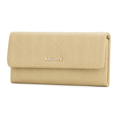 HOOLRZI Damen-Geldbörse, stilvolle Lange Geldbörse aus gestepptem, weichem Leder für Damen, schmale Clutch mit Münzfach, Thanksgiving-Geschenk von HOOLRZI